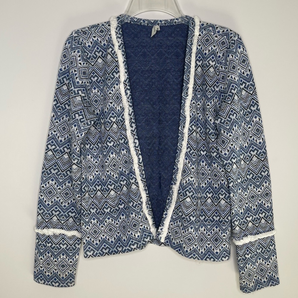 DeFacto Geometric ZigZag Western Style Fringe Trim Open Front Cardigan Sweater